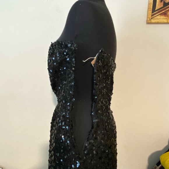 vtg Strapless Sequin Wiggle Dress w Thigh Split - Picture 4 of 12